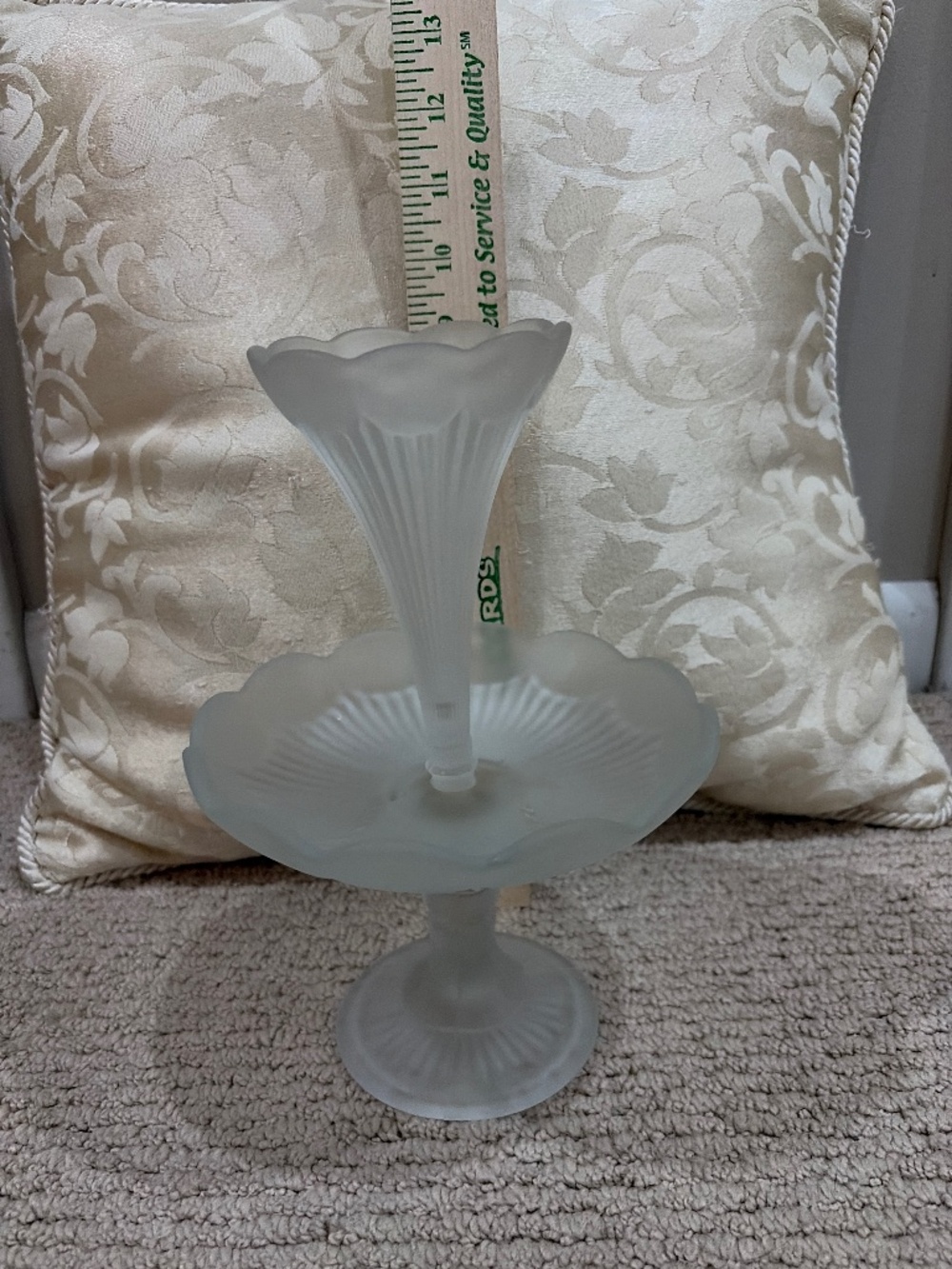 Vintage Frosted Satin Glass Horn Epergne Swirl Pattern 8" Centerpiece Tulip Va